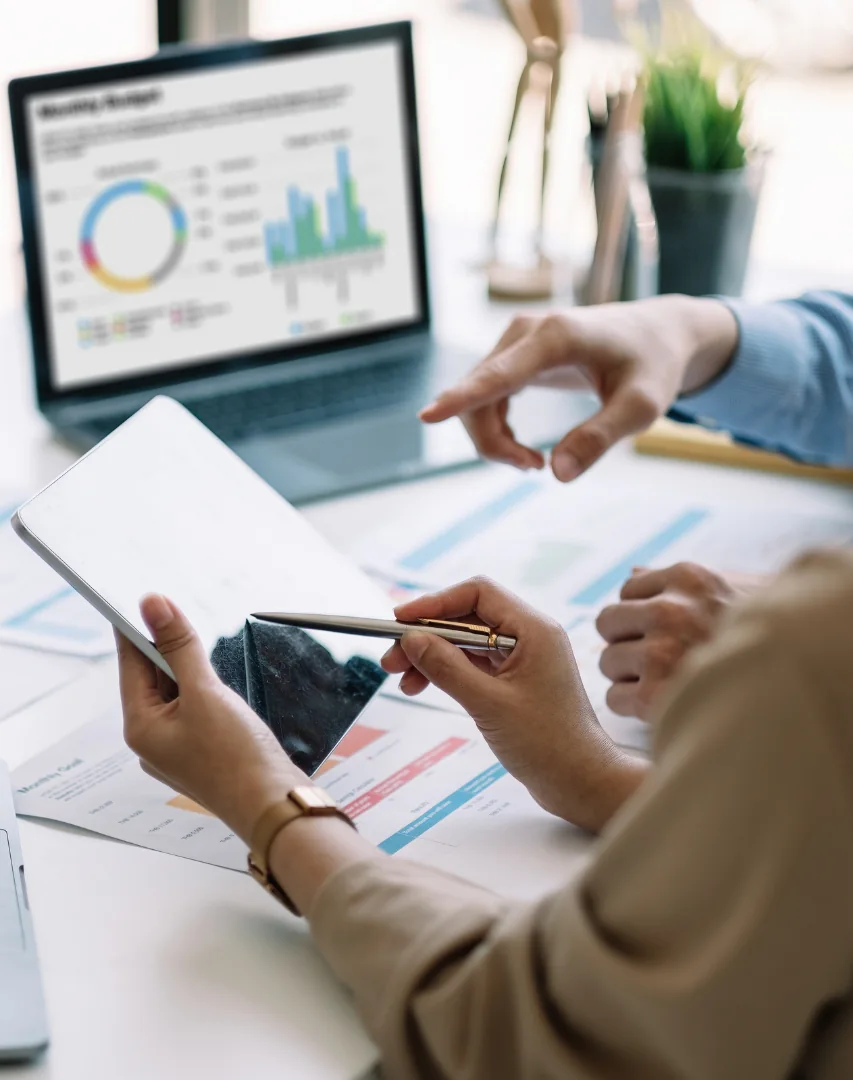 Business analytics dashboard on a laptop